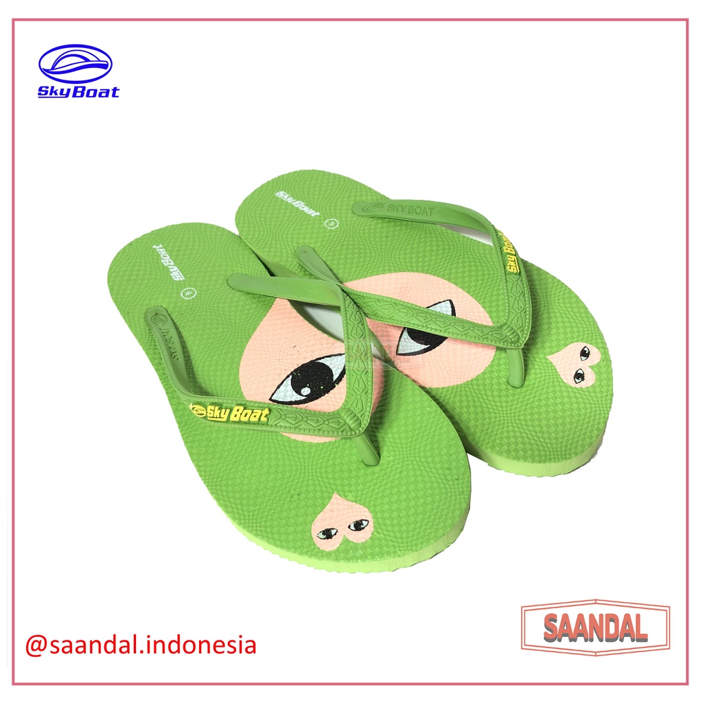 Grosir-Sandal Jepit Karet Wanita Perempuan Skyboat Heart Love Gambar Hati (ISI 6 PASANG)