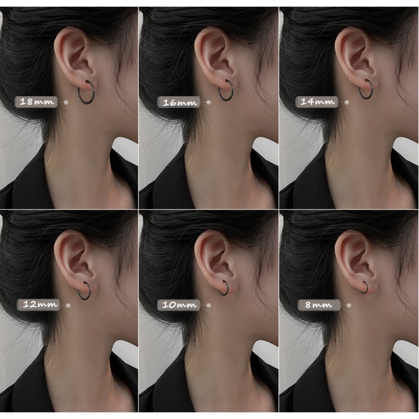 We Flower 1PC Anting Hoop Hitam Stainless Steel Gaya Punk Untuk Pria Wanita Unisex Piercing Lingkaran Bulat Anting Keren Fashion Tulang Rawan Telinga Perhiasan