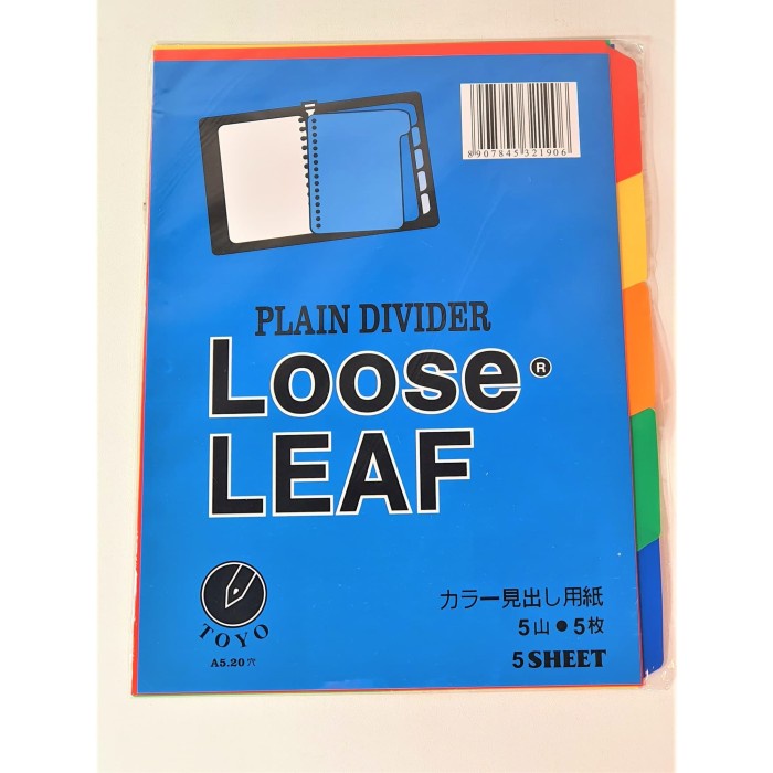 

INDEX DIVIDER PEMBATAS BINDER NOTE LOOSE LEAF A5 ISI 5 TAB 20 RING