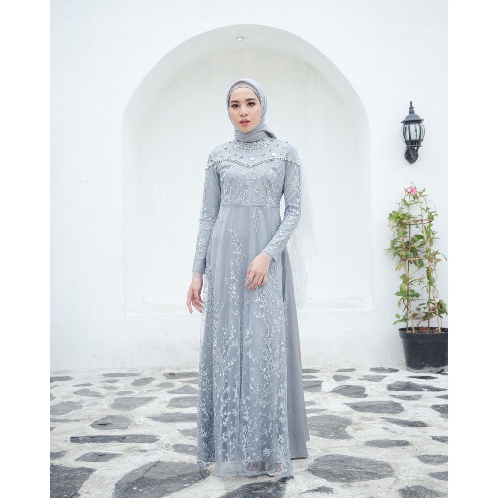 LUNA DRESS BROKAT KOMBINASI / FASHION MUSLIM WANITA / GAMIS LEBARAN / BISA COD