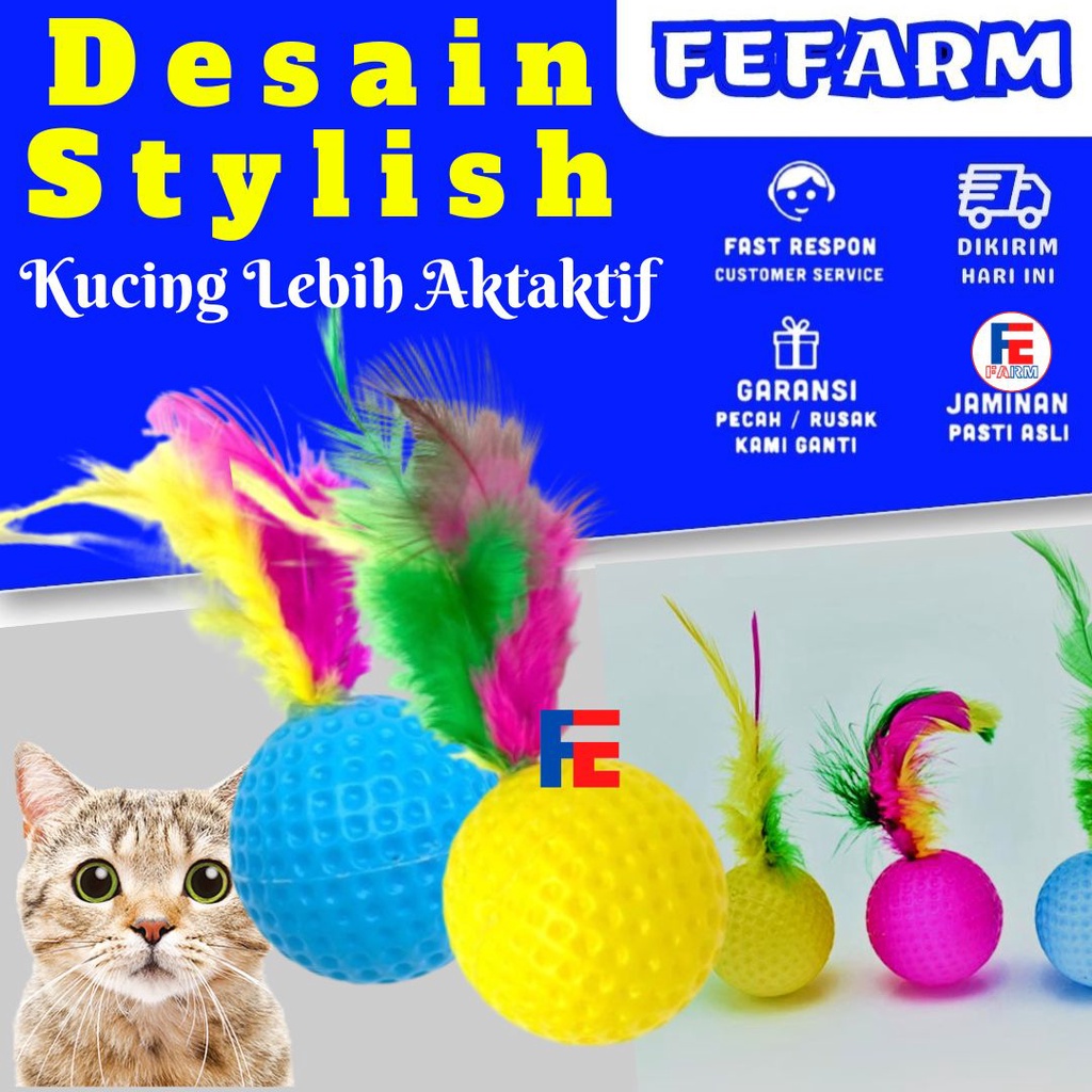 Mainan Kucing Bola Bulu Warna Premium Quality Random FEFARM