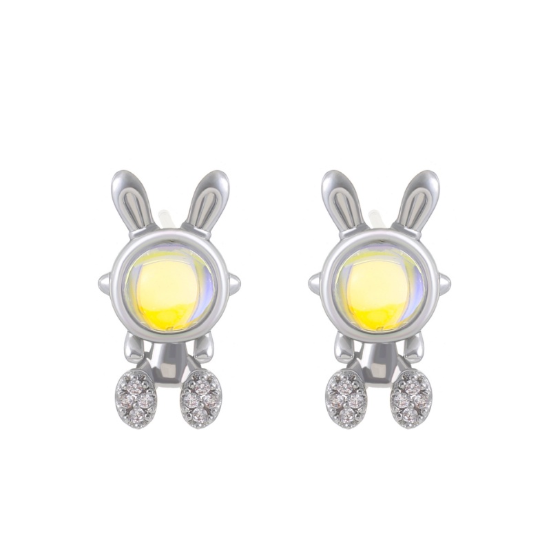 Korea Baru Moonstone Rabbit Earrings Mini Fashion Perak Kelinci Anting Wanita Tahun Baru Perhiasan Lucu