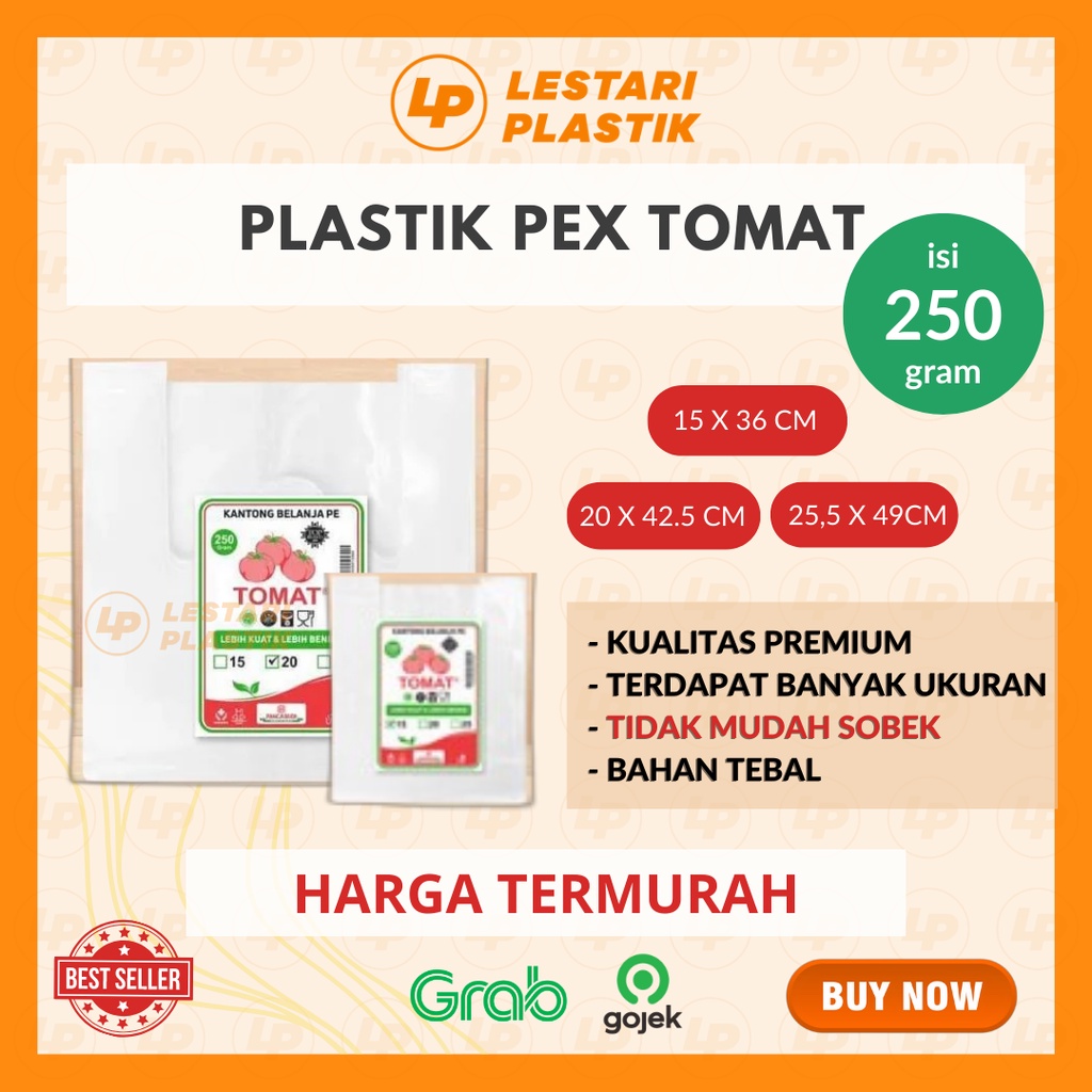 [TERMURAH] Kantong kresek PE TOMAT PEX plastik bening tas transparan 15, 20, 25 cm (250gr)