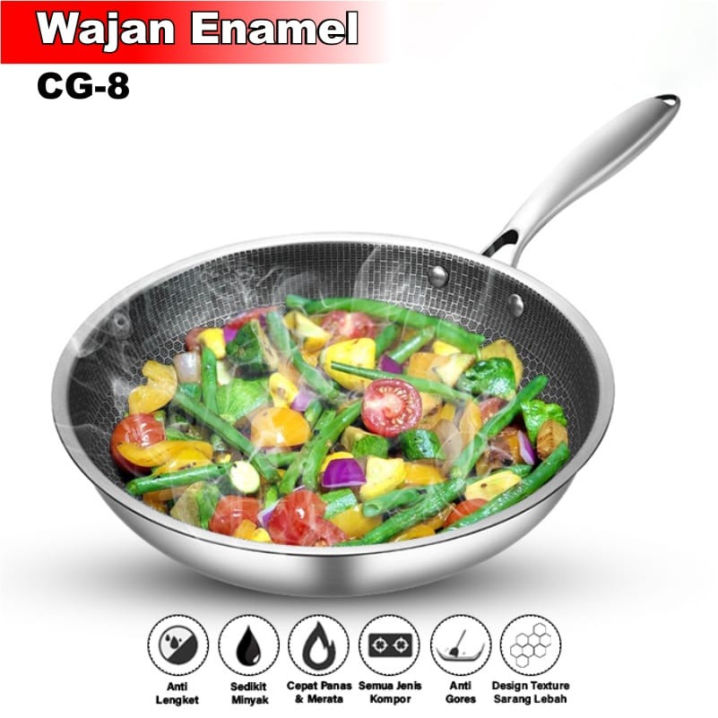 COD Teflon Stainless Steel  Free tutup kaca Wajan Penggorengan Frying Pan 34cm/28cm anti lengket CG-7 + CG-8 murah