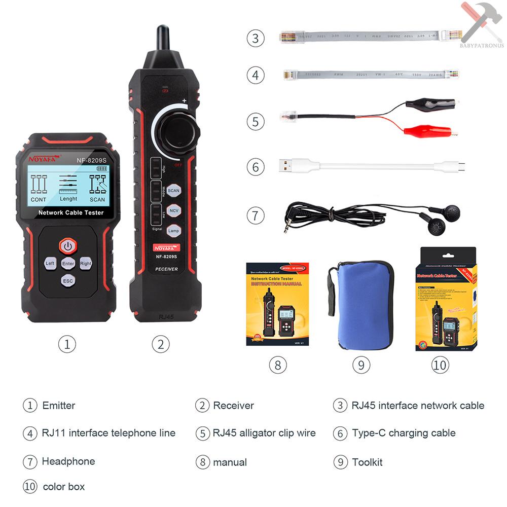 Noyafa NF-8209S POE Wire Checker LCD Display Ukur Panjang Kabel LAN Cat5 Cat6 LAN Test Alat Jaringan Scan Kabel Wiremap Tester