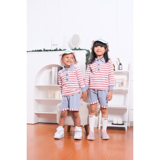TRINITY SET - Promo 10.10 Baju Setelan kerah belang Anak Bayi Baby Kids Cewek Cowok Perempuan LakiLaki Lucu Murah katun 1 2 3 4