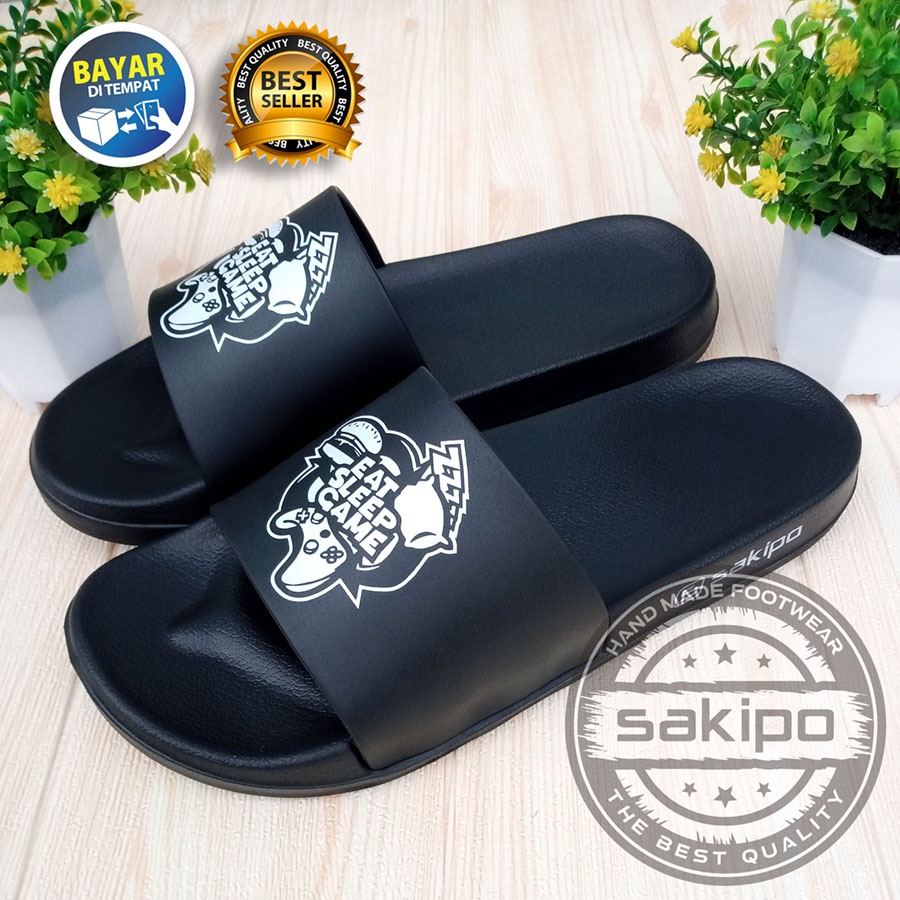 PROMO 1.1 MANTUL SALE !! SANDAL DISTRO TERBARU PRIA DEWASA REMAJA SLIDE HITAM TRENDI KEKINIAN RINGAN NYAMAN DIPAKAI / SAKIPO