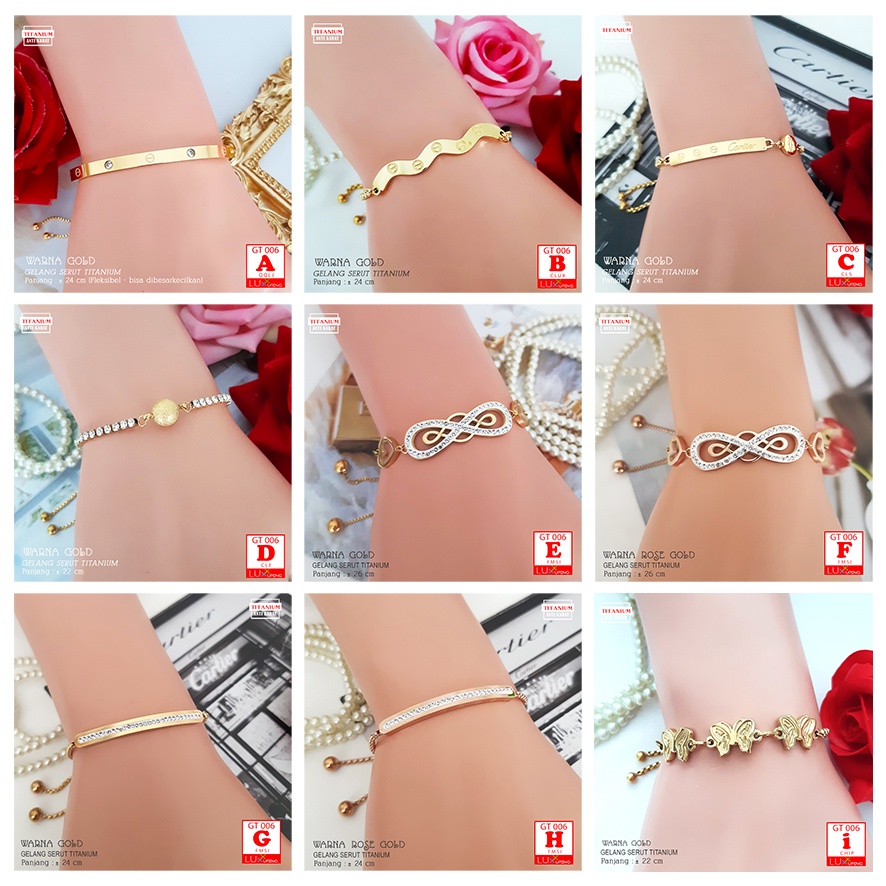 GT 006  Gelang Serut Titanium Free Size Fleksibel Jumbo Big Size Perhiasan Anti Karat Selamanya Luxx Xuping