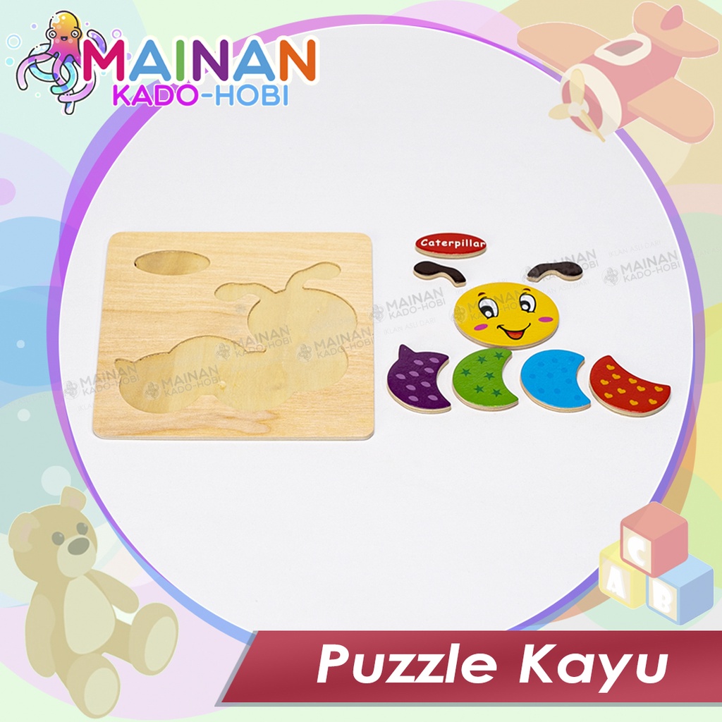 MAINAN ANAK PUZZLE KAYU KARAKTER BINATANG HEWAN ULAT CATERPILLAR