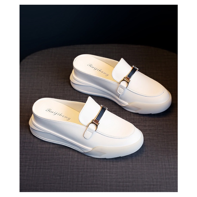 Sepatu Sendal Selop Wanita Putih Korea Import Sendal Sepatu Perempuan Murah Slip On SD-087