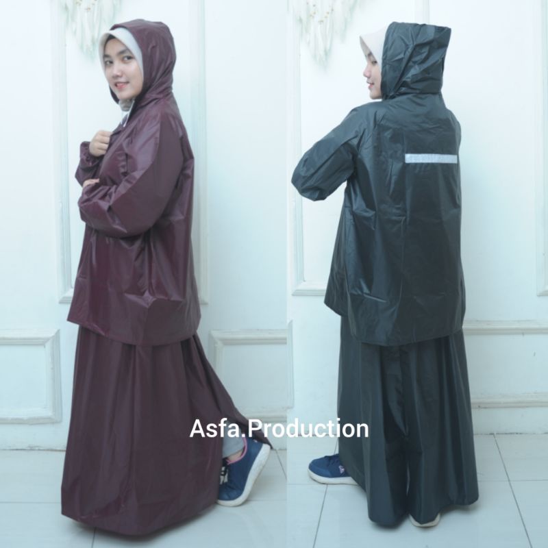 RAINCOAT, JAS HUJAN WANITA SETELAN BAJU DAN ROK DEWASA ANTI AIR