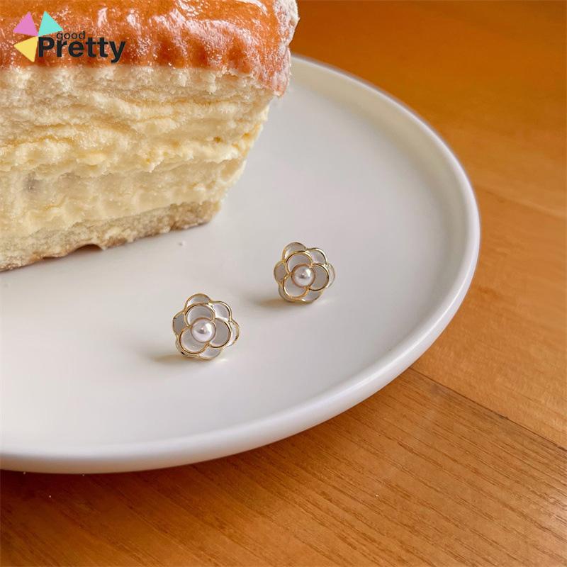 Anting Camellia Mutiara Korea Fashion Sederhana Gaya Aksesori Wanita - PD