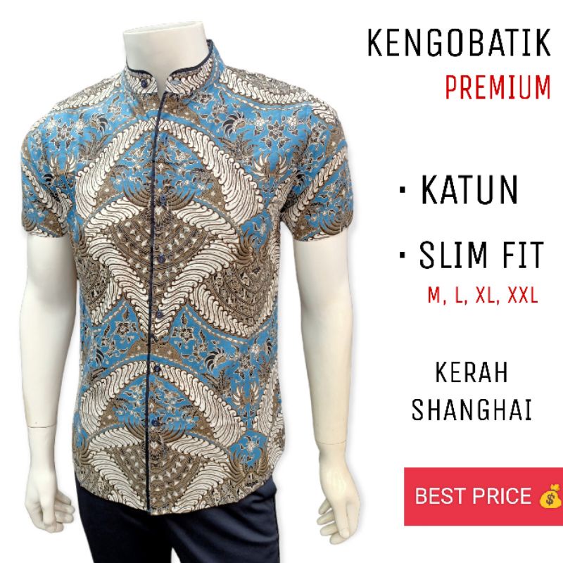 (KENGOBATIK) BATIK PENDEK SLIM PRIA | BATIK SHANGHAI WALUYO KATUN PREMIUM | KEMEJA BATIK PRIA SLIM FIT (KENGOBATIK)