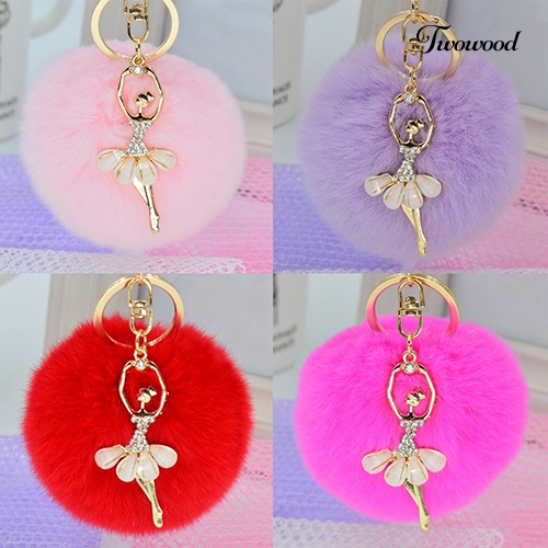 Twowood Wanita Fashion Lucu Angel Bola Bulu Gantungan Kunci Handbag Key Ring Gantungan Kunci Mobil