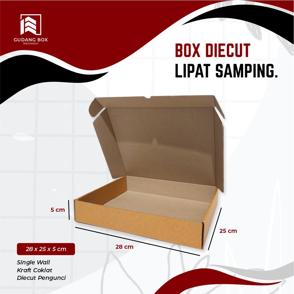 

Box Kardus DC Lipat Samping 28 x 25 x 5 cm Kardus/Packing/Polos/Pizza/Box/Hampers/BoxPizza - Bisa custom sablon