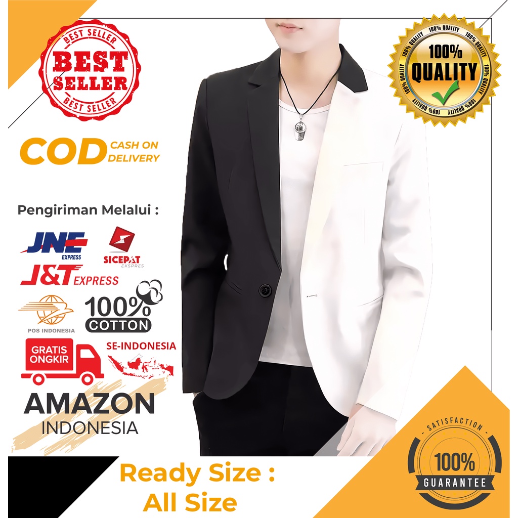 BLAZER BLAZZER JAS PRIA COWOK WARNA HITAM PUTIH KEREN BAHAN TEBAL ELASTIS SLIM FIT NYAMAN DIPAKAI PREMIUM ASLI