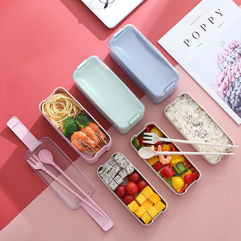 Kotak Makan Set Sendok Garpu Sumpit Tempat Makan Jerami 1 Set Kotak Makan Murah Set Lunch Box