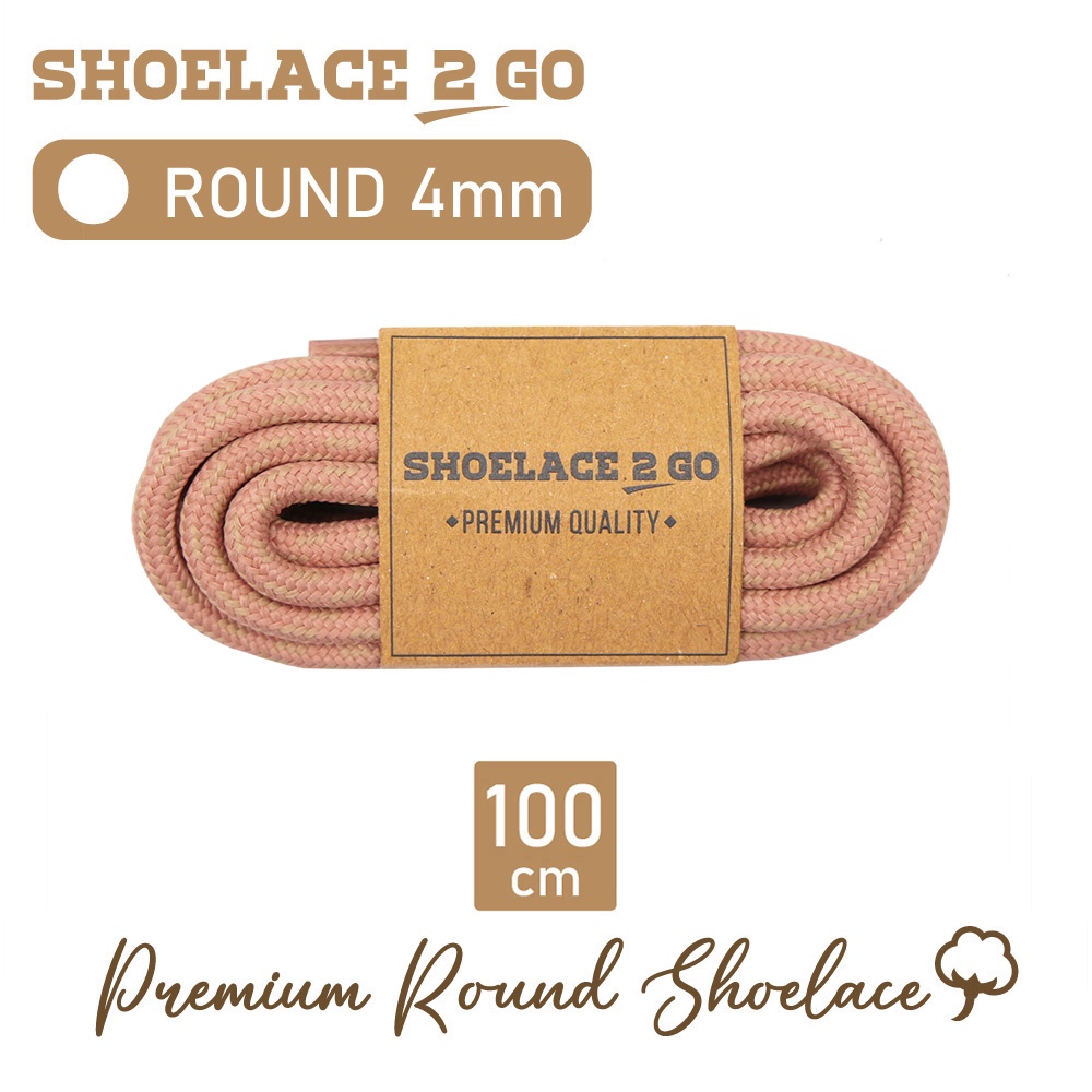 SHOELACE 2 GO PREMIUM TALI SEPATU MOTIF BULAT ROUND N5C - SOFT PINK WITH BEIGE STRIPES - 4MM - 100CM