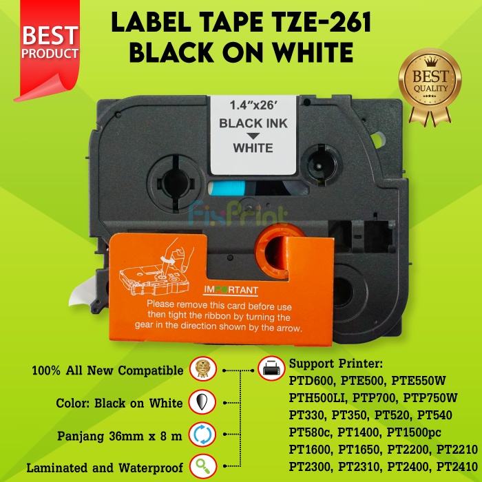 Label Tape 36MM TZE-261 PTouch Tape Label Barcode 36mm TZE 261 Black On White For PTD600 PTE500 PTE550W PTH500LI PTP700 PTP750W PT350 PT520