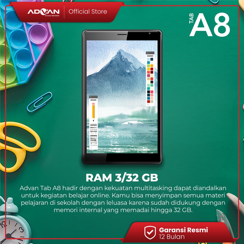 ADVAN TAB A8 3/32 GB 8 Inch Quadcore Tablet Android 11 Garansi Resmi