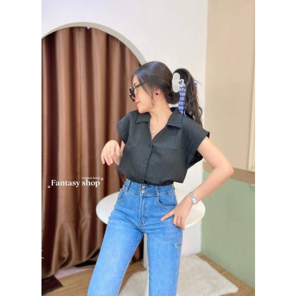 KEMEJA FANTASY SHOP MOTIF CROP FASHION WANITA IMPORT BANGKOK CODE F 06