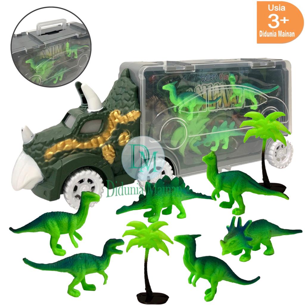 Mainan mobil mobilan anak truck carrier hewan dinosaurus karet truk figure dino isi 6 pcs