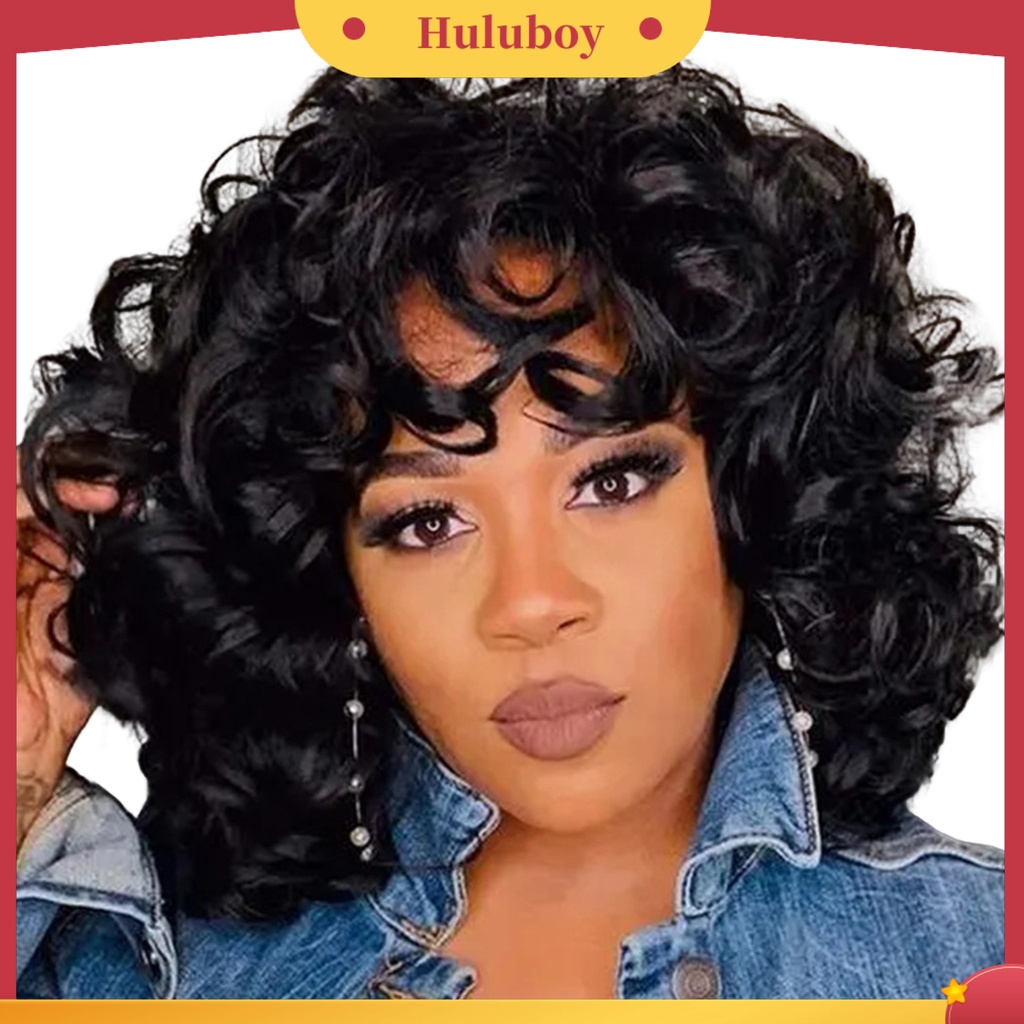 Wig Rambut Panjang Keriting Dengan Poni Bahan Sutra Suhu Tinggi Untuk Wanita