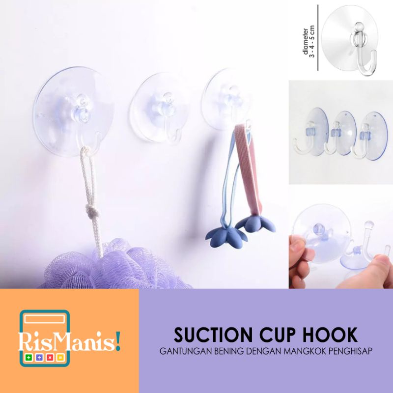 SUCTION CUP HOOK - Gantungan Kop Kaca Tempel Cermin Dinding Marmer Keramik Hook Bening Pengait Baju Serbaguna Hanger Alat Masak Dapur Holder Kain Lap Handuk Cantolan Wastafel Kamar Mandi Toilet