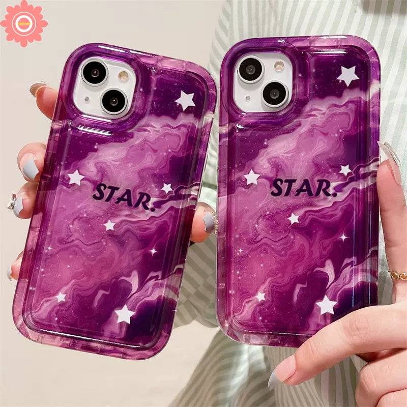 Casing Langit Berbintang Mewah Fantasi Ungu Starry Kompatibel Untuk IPhone 11 7plus 14 13 12 Pro Max7 8 6 6S Plus XR X XS MAX Bintang Gradasi Shockproof Casing Ponsel Airbag TPU Lembut