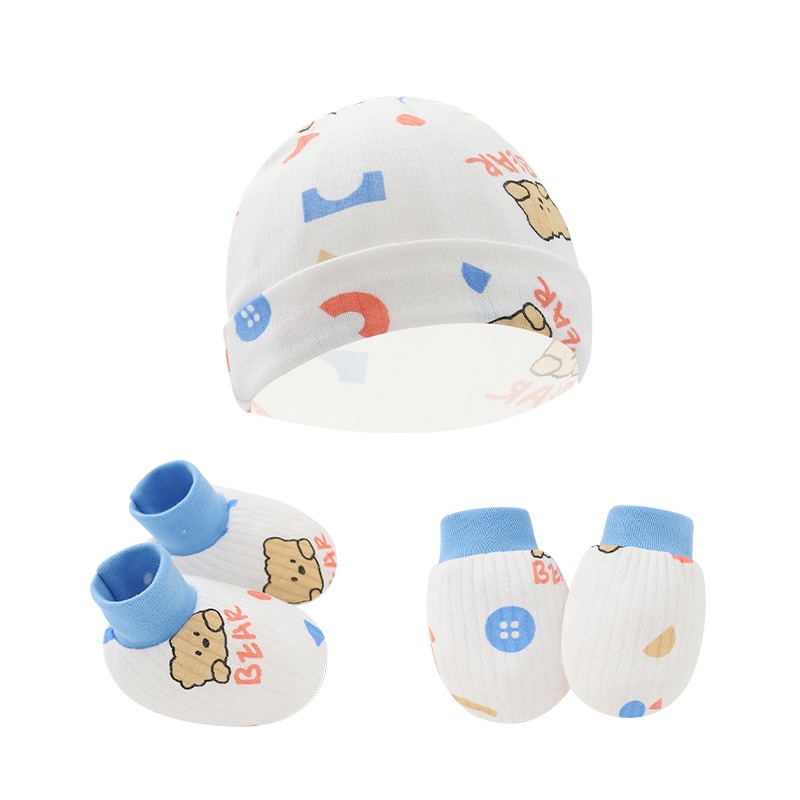 NEW Set sarung tangan-sarung kaki-kupluk bayi motif macam-macam