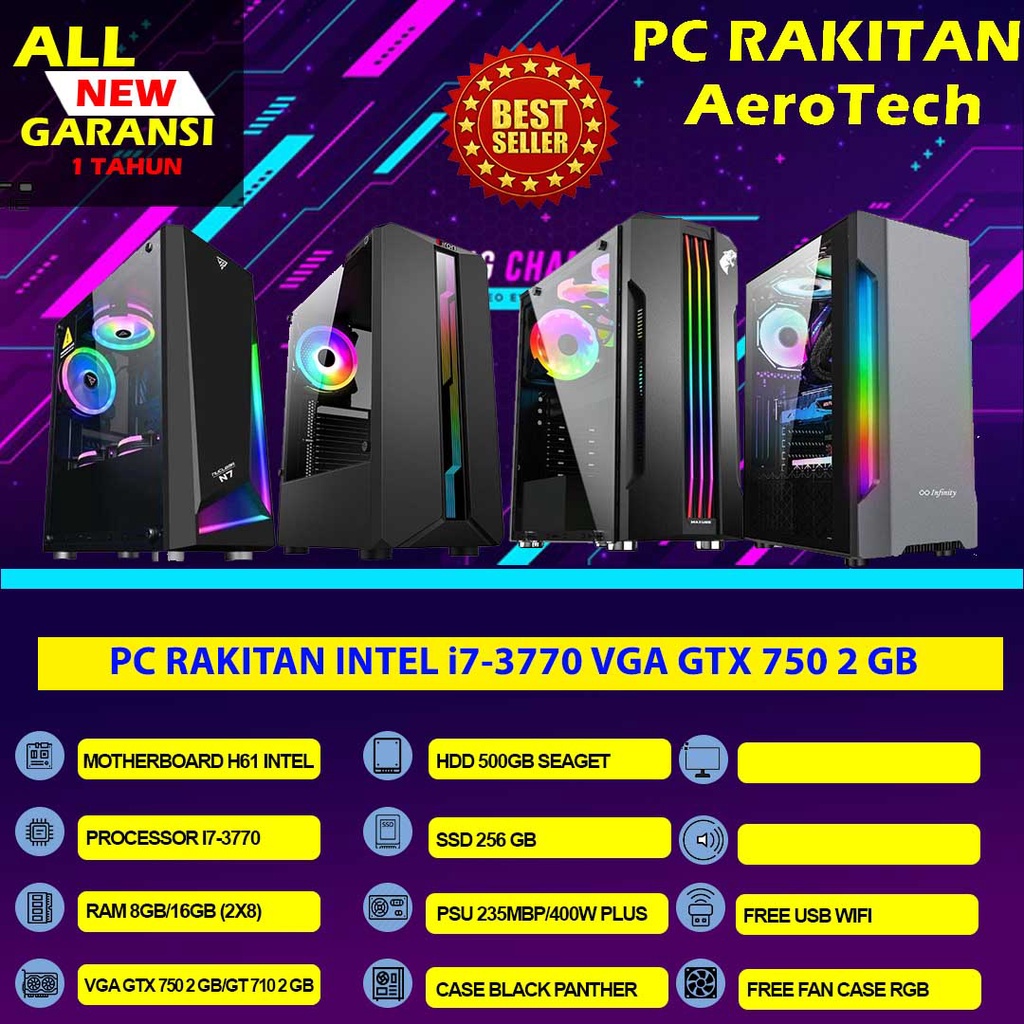 PC RAKITAN I7-3770|RAM 16GB|VGA GTX 750 2 GB| LED 24 INCH FULLSET UNTUK GAMING EDITING DESAIN