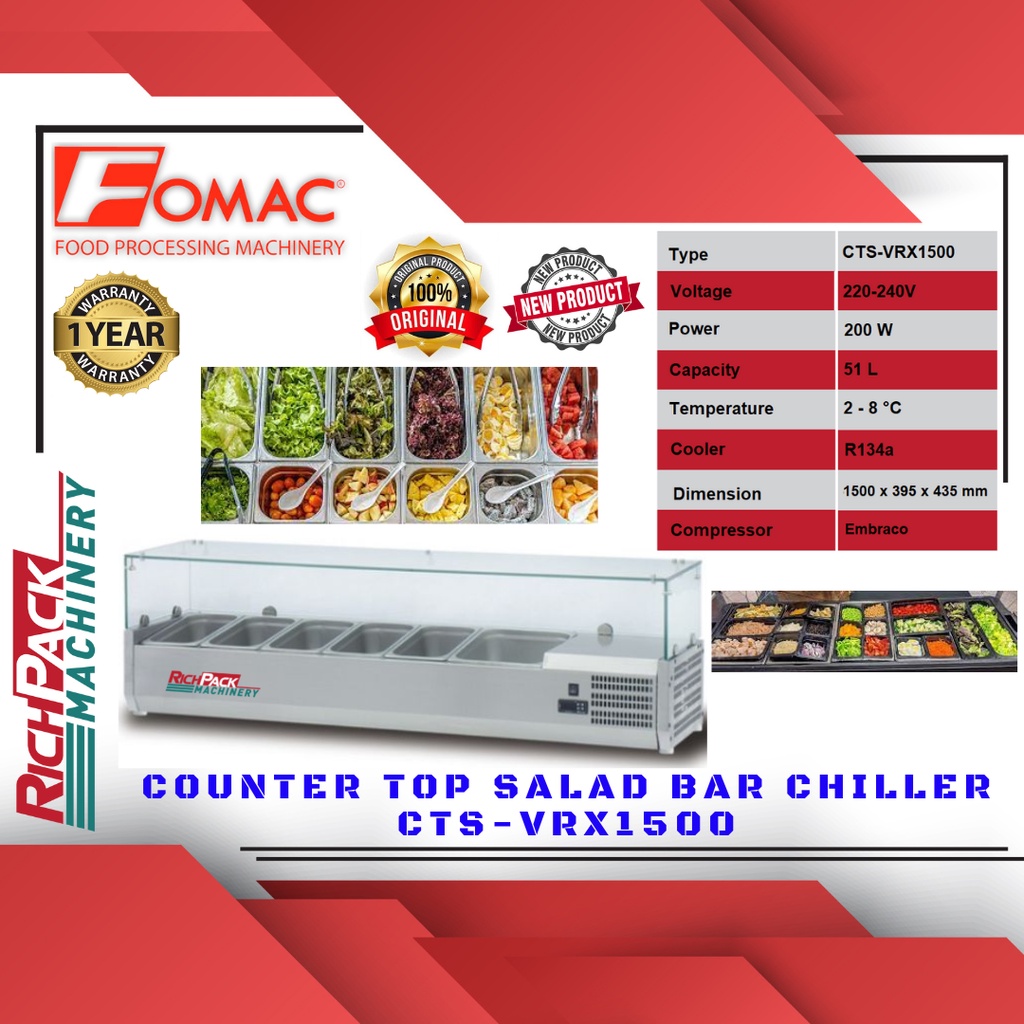 Fomac CTS-VRX1500 Counter Top Salad Bar Chiller Machine Mesin Pendingin Display Salad