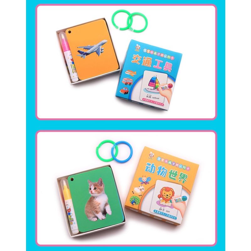 magic water pen flash card for baby kid toddler learn learning fruits numbers transportation animals hewan transportasi angka buah belajar bahasa mandarin chinese character aksara inggris english pingyin montessori kartu edukasi edutoys flashcard mainan