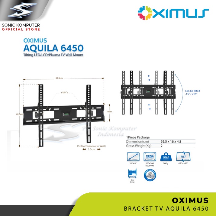 Bracket TV Tilt LCD LED Monitor 32&quot; - 65&quot; OXIMUS Aquila 6450