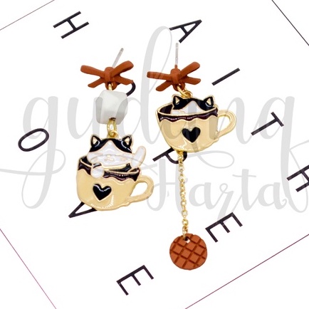 Anting Stud Wanita A Cup Of Cat Earrings Motif Kucing Dan Gelas Lucu GH 203674