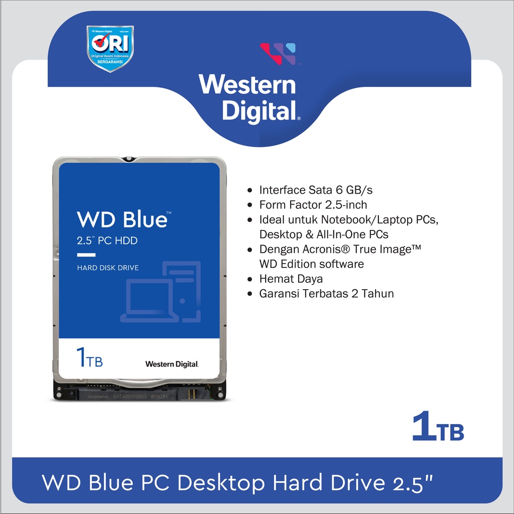 WD Blue 1TB 2.5&quot; 5400RPM 128MB Cache - HDD Laptop Mini PC 7mm WD10SPZX