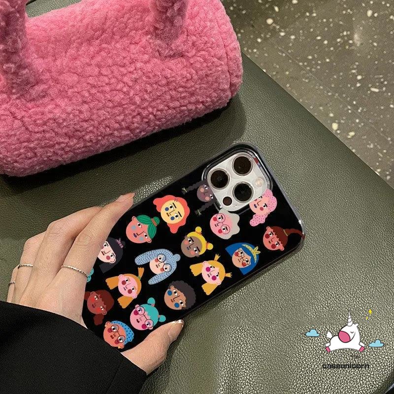 IPHONE Casing Ponsel Kompatibel Untuk Iphone11 14 13 12 Pro Max XR 7Plus 8Plus 78 14 Plus X XS Max SE 2020 Ins Fashion Kreatif Kartun Avatar Lucu Glossy Halus Lembut Tpu Hitam Penutup Belakang