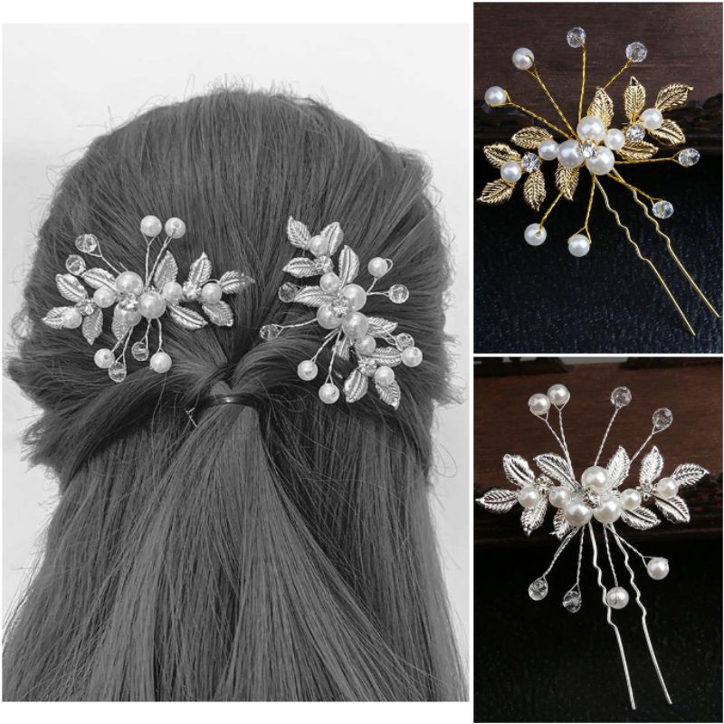 Anggun Hairpin - Tusuk Konde Aksesoris Sanggul Rambut Warna Silver &amp; Gold