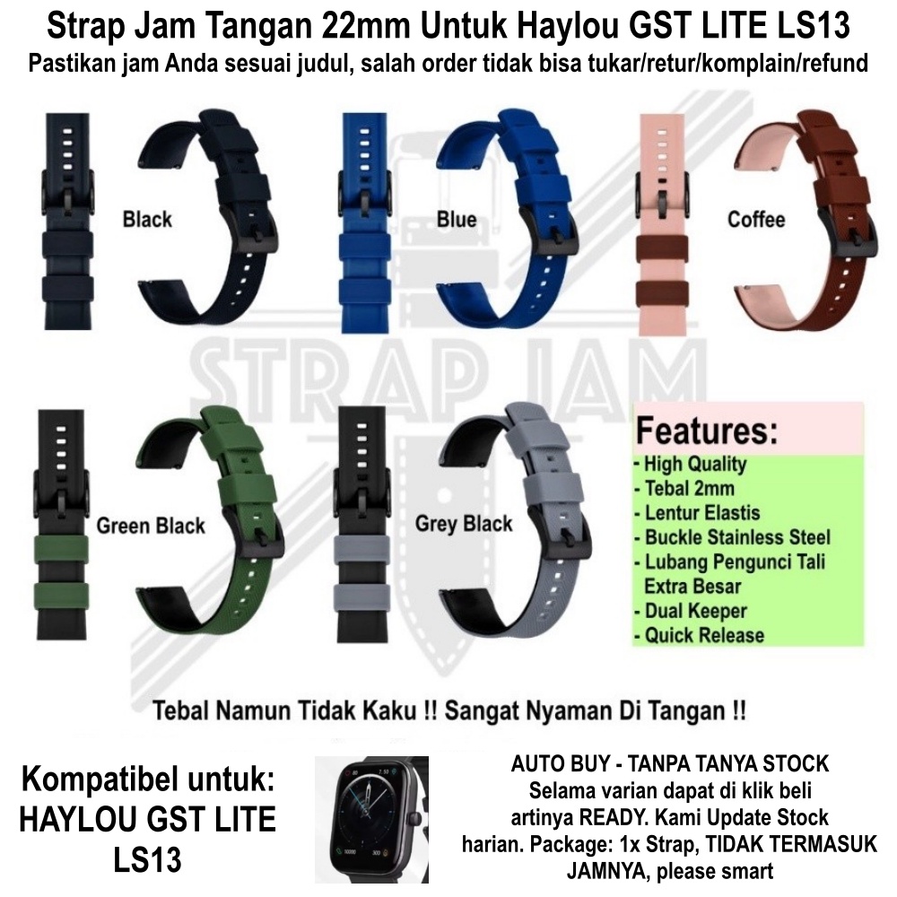 Tali Jam Kompatibel Haylou GST Lite LS13 22mm - Strap HNN Rubber Premium Elastis