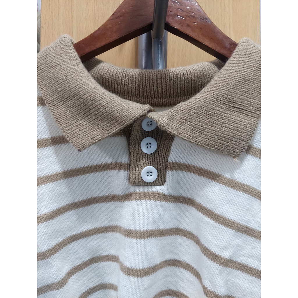 INEZ Top Knit rajut Stripe Blouse Polo