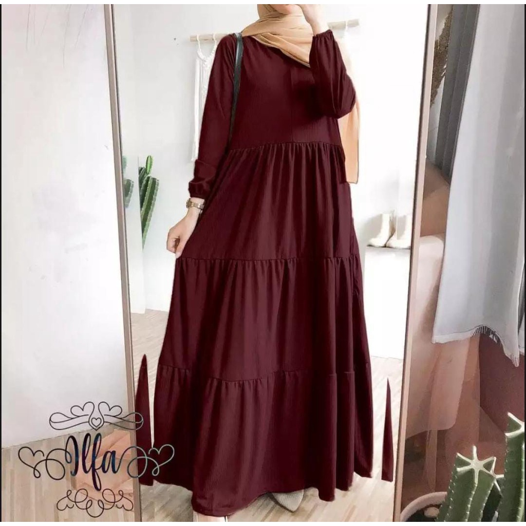 Gamis Rempel Susun Bahan Crinkle Airflow / Busana Muslimah Terbaru / Gamis Wanita Terbaru / Pakaian wanita Terlaris-Marun