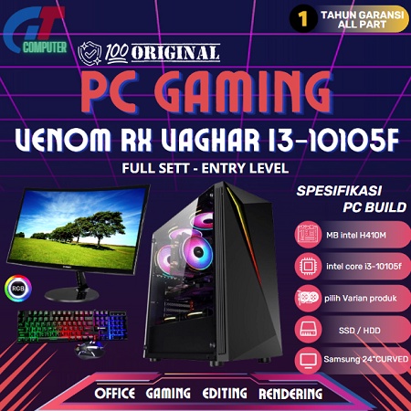 PC Gaming Lengkap i3 10105F Generasi 10 / VGA GTX 1650 4GB / Ram 16GB / MONITOR 24 INCH