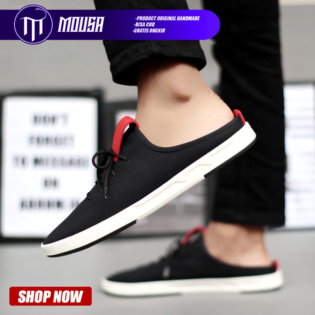 Sepatu Sandal Slop Casual Bustong Pria Hitam Mousa Hanzo