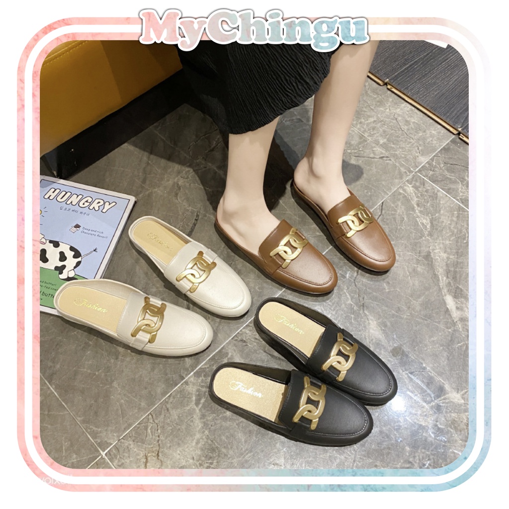 ❀ Chingu ❀ SA028 Sandal Wanita Slip Langsung Simple Trend Flat Fashion Kasual Sendal Wanita Import