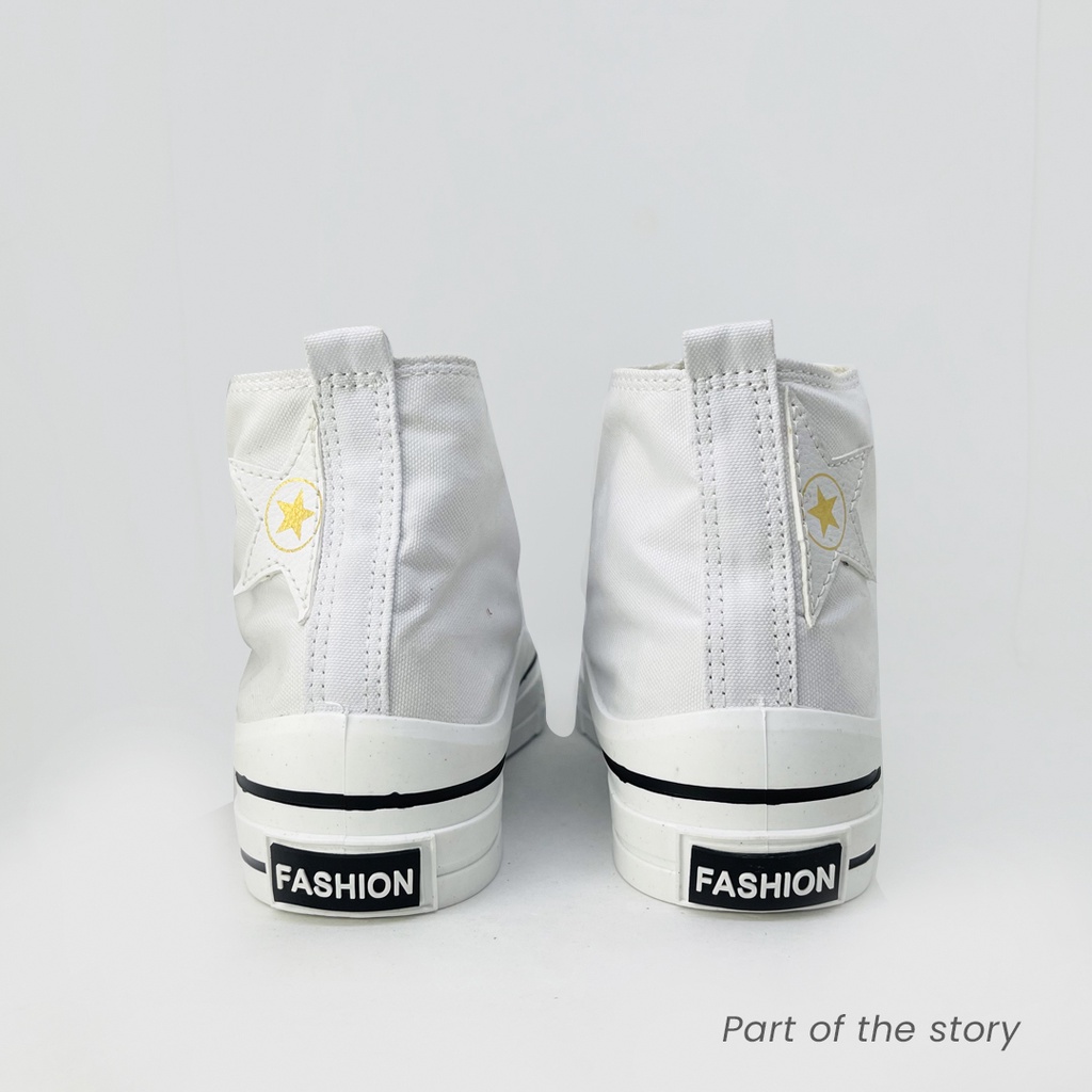 Sepatu Sneakers Boots Wanita Fashion bahan Canvas Premium Kerja Sepatu Sekolah Tinggi Putih Import Free box dan free kaos kaki PROMO CUCI GUDANGG!!!