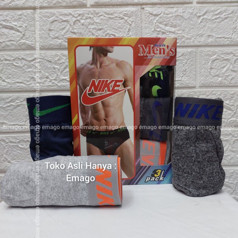 Emago - Celana dalam pria nikee celana dalam pria dewasa 1Box 3 pcs cd / sempak Cowo / Pakaian Dalam Pria Dewasa / Celana Boxer Murah Warna / Celana Kolor Karet Tali