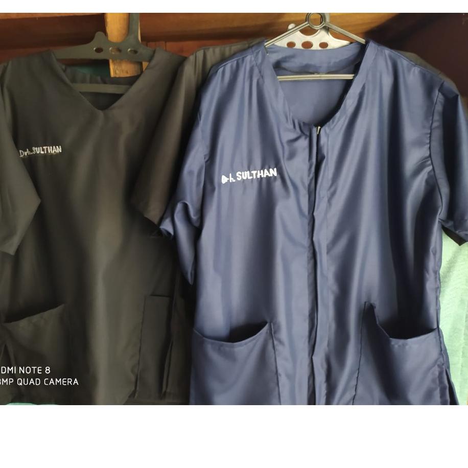 ➧ Baju Jaga Baju Praktek Dokter Hewan Vet Scrub OKA APD Kain Toyobo XS-XL Lengan Pendek め