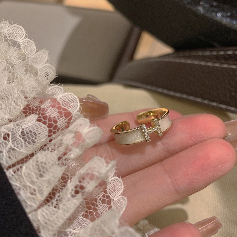 Cincin Huruf H Pembukaan Canggih Gaya Perancis Temperamen Cincin Jari Telunjuk Aksesoris Wanita Hadiah