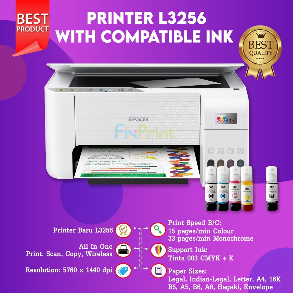 Printer Epson EcoTank L3250 WiFi All-in-One (Print - Scan - Copy) New, Pengganti Epson L3150 Print Photo Foto Warna Multifungsi Printer Epson L3256 Putih