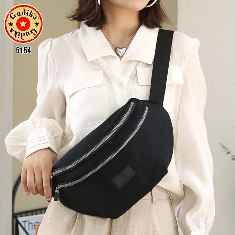 GUDIKA 5154 - Tas Waistbag Wanita Kekinian Import Original Terbaru Bahan Nilon Waterproof Anti Air Sling Bag Premium Korea bisa muat banyak barang banyak slot kocek terlaris - tas wanita - tas cewek - tas kerja - tas pinggang - gudika bag - tas gudika